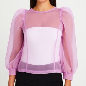 Elegant Lavender Sheer Puff Sleeve Top Size: 4/small